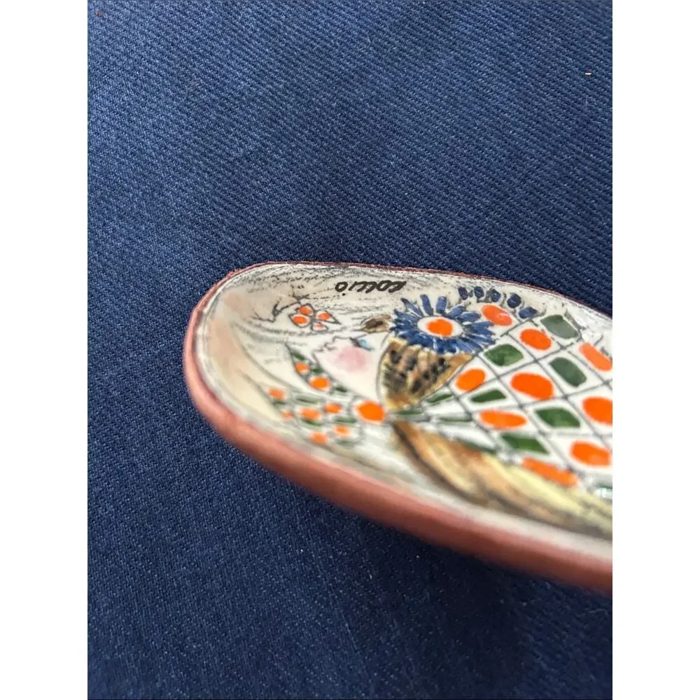 Vintage Italian Coccio Ceramic Trinket Dish, Shows Stylish Girl in Scarf, Signed